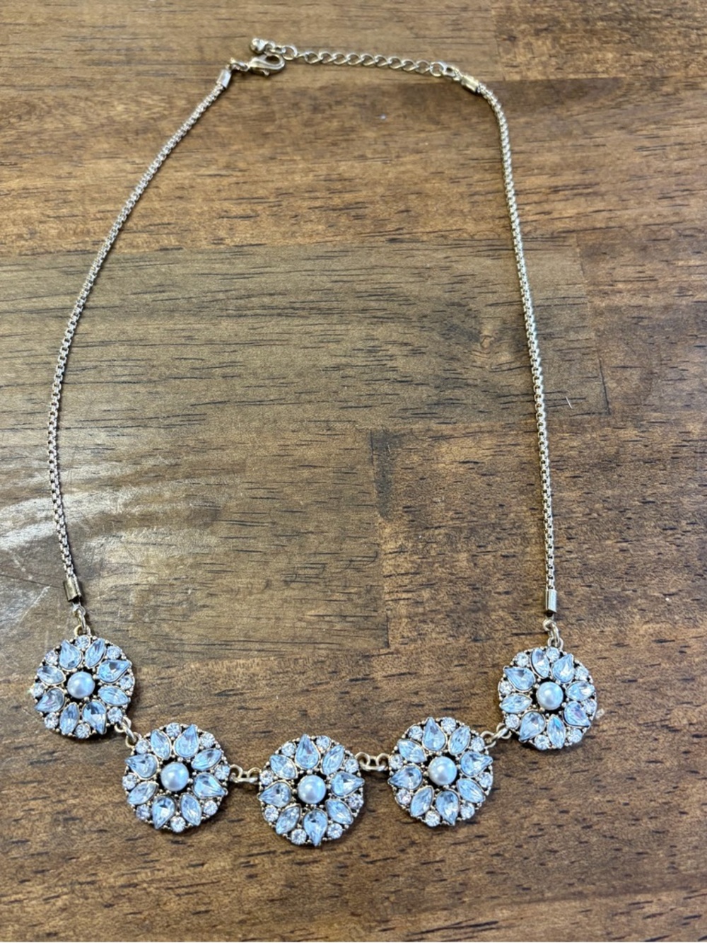 J. Crew Clear Rivoli Glass Rhinestone Matte Gold Adjustable Collar Necklace